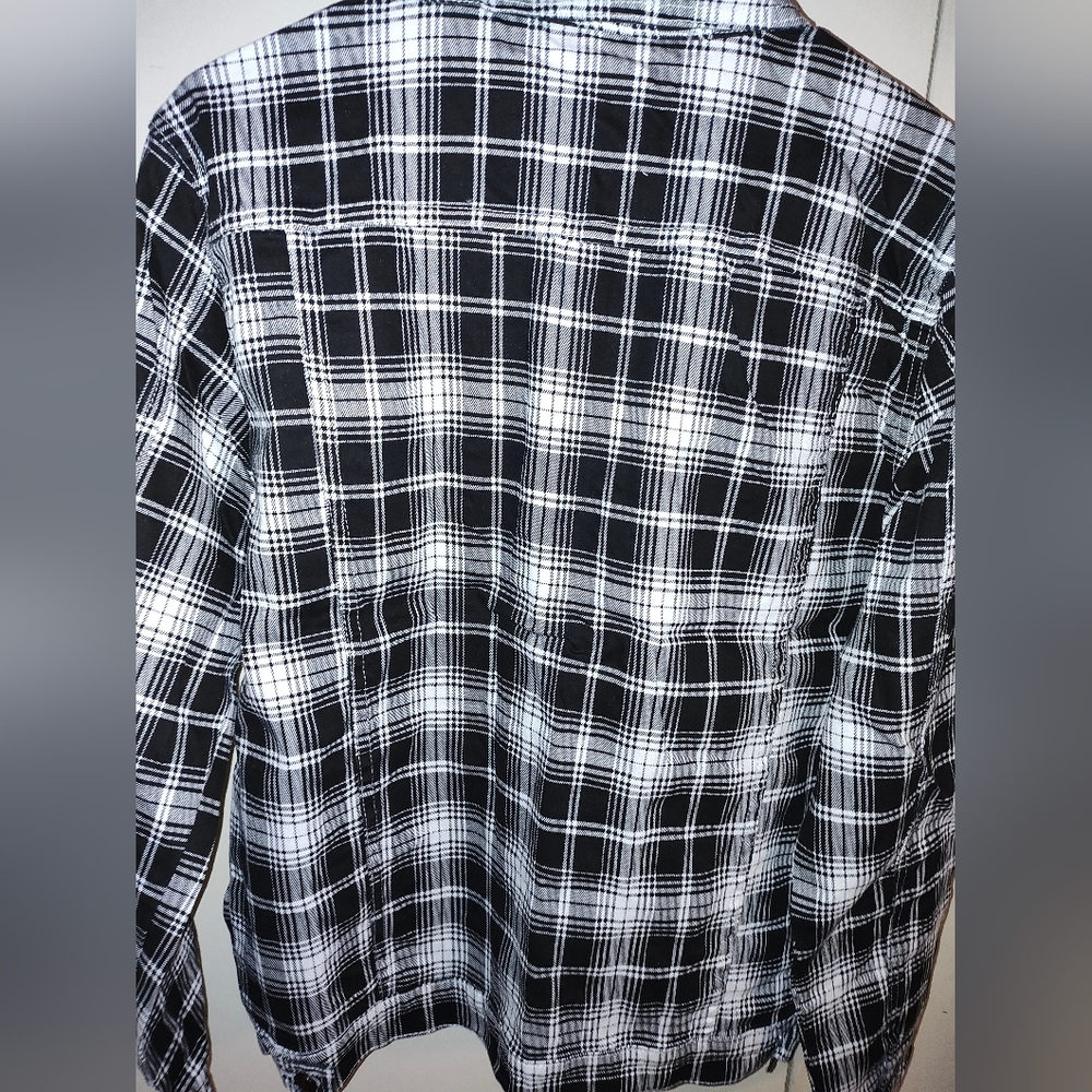 Black and White Plaid Men's Jeans Jacket - Picture 3 of 5
